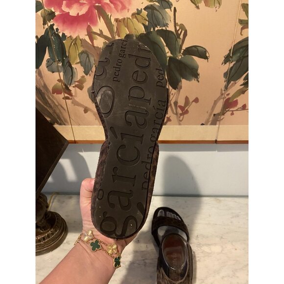 Pedro Garcia Sandals Womens Size 6.5 Brown Leopard Print Suede Ankle Strap - Picture 5 of 6